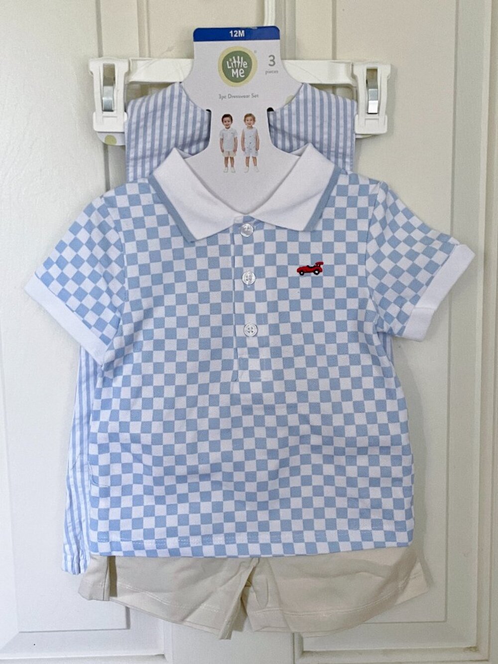 NEW Little Me 3 Pc Toddler Set Romper Top Shorts NWT 12 M Cars Embroidered